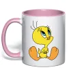 Чашка з кольоровою ручкою Пташка Твіті Ніжно рожевий фото