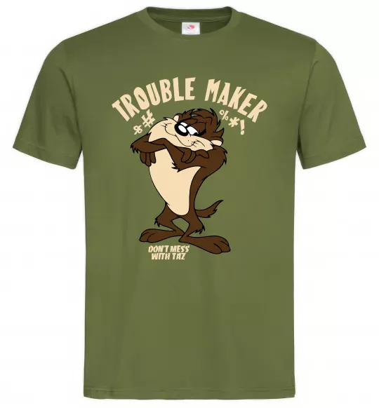 Мужская футболка Trouble maker Taz Оливковый фото