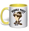 Чашка з кольоровою ручкою Trouble maker Taz Лимонний фото