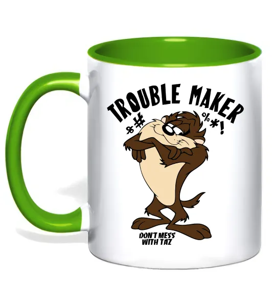 Чашка з кольоровою ручкою Trouble maker Taz Лаймовий фото