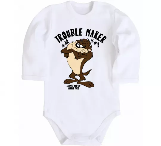 Детский боди Trouble maker Taz Белый фото