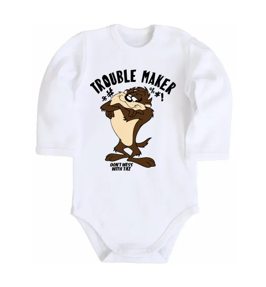 Детский боди Trouble maker Taz Белый фото