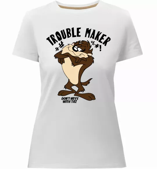 Женская премиум футболка Trouble maker Taz Белый фото