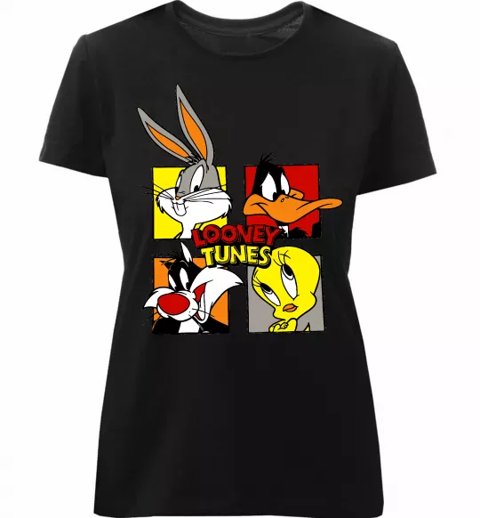 Жіноча преміум футболка Looney Tunes персонажі Чорний фото