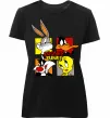 Жіноча преміум футболка Looney Tunes персонажі Чорний фото