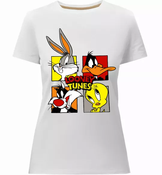 Жіноча преміум футболка Looney Tunes персонажі Білий фото