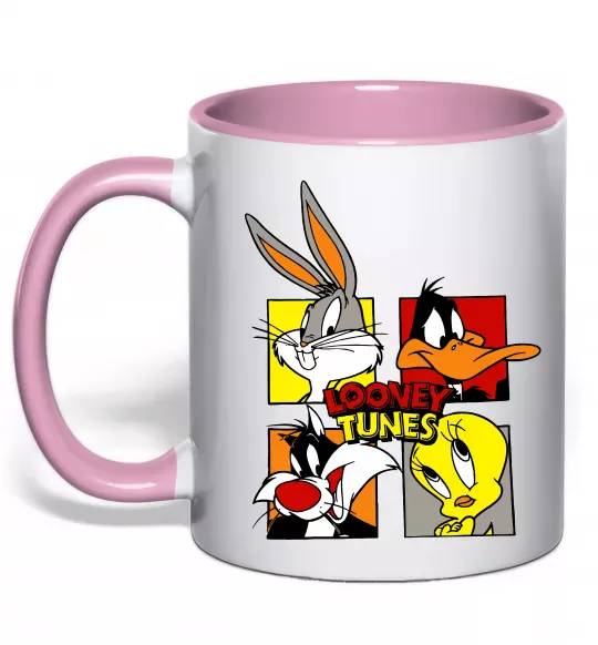 Чашка с цветной ручкой Looney Tunes персонажі Нежно розовый фото