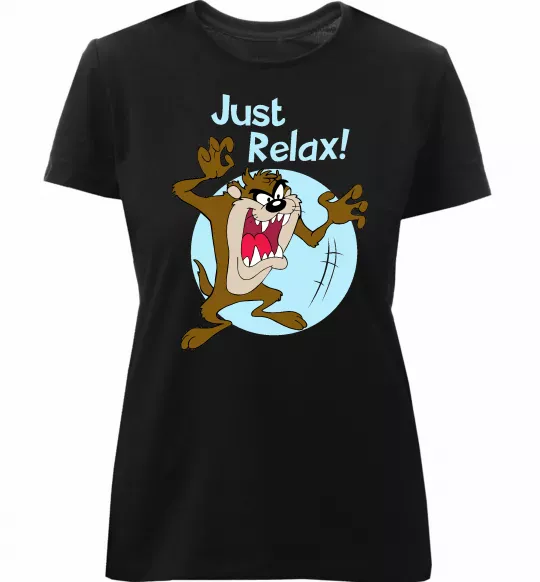 Женская премиум футболка Just relax Taz Черный фото