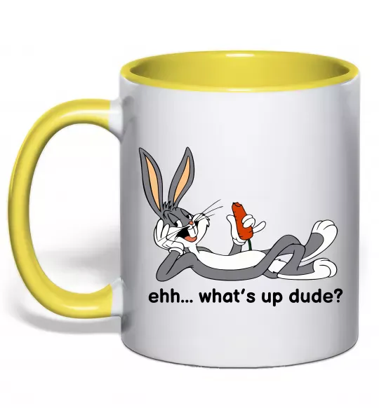 Чашка с цветной ручкой Whats up dude? Bugs Солнечно желтый фото