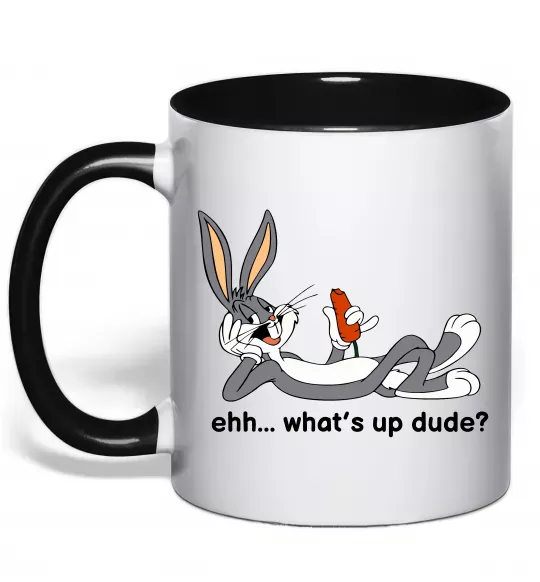 Чашка с цветной ручкой Whats up dude? Bugs Черный фото