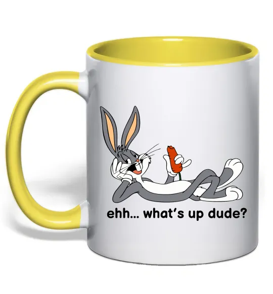 Чашка с цветной ручкой Whats up dude? Bugs Лимонный фото