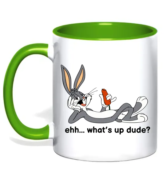 Чашка с цветной ручкой Whats up dude? Bugs Лаймовый фото