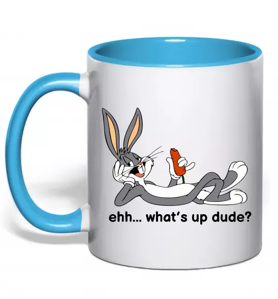 Чашка с цветной ручкой Whats up dude? Bugs Голубой фото