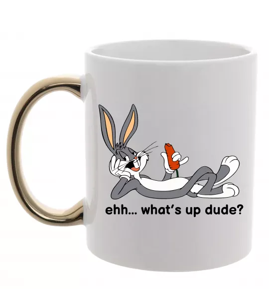 Чашка с цветной ручкой Whats up dude? Bugs Золото фото