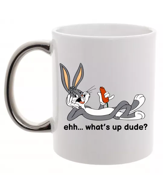 Чашка с цветной ручкой Whats up dude? Bugs Серебро фото