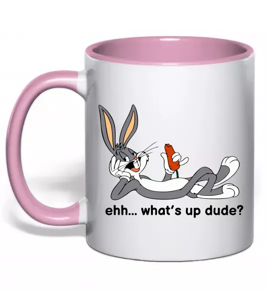 Чашка с цветной ручкой Whats up dude? Bugs Нежно розовый фото