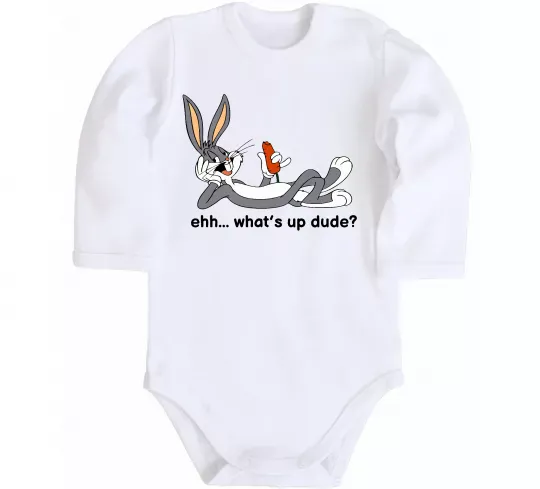 Дитячий бодік Whats up dude? Bugs Білий фото