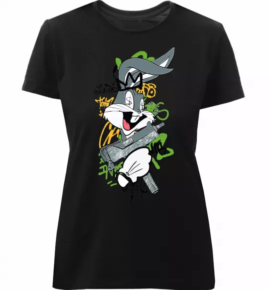 Жіноча преміум футболка Bugs Bunny графіті Чорний фото