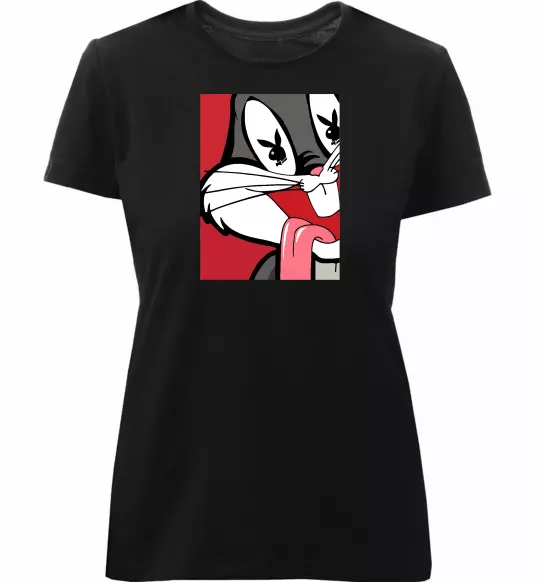 Жіноча преміум футболка Bugs Bunny play boy Чорний фото