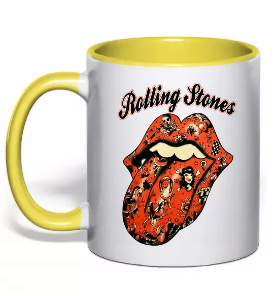 Чашка с цветной ручкой Tattoo Rolling Stones Солнечно желтый фото
