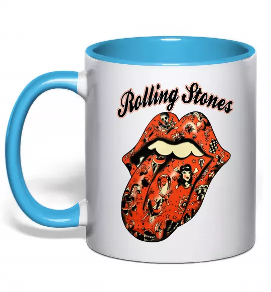 Чашка с цветной ручкой Tattoo Rolling Stones Голубой фото