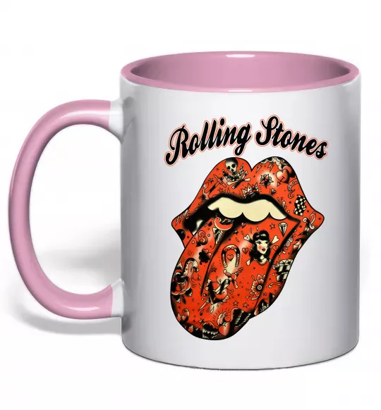 Чашка с цветной ручкой Tattoo Rolling Stones Нежно розовый фото