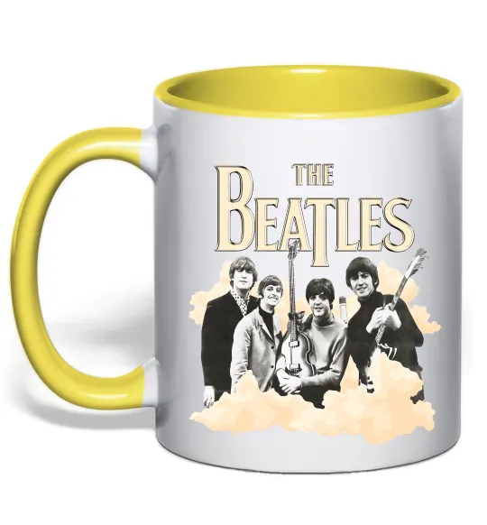 Чашка с цветной ручкой The Beatles retro poster Лимонный фото