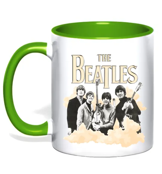Чашка с цветной ручкой The Beatles retro poster Лаймовый фото