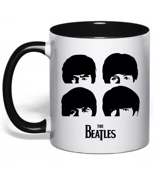 Чашка з кольоровою ручкою The Beatles group Чорний фото
