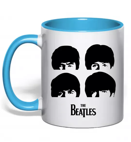 Чашка з кольоровою ручкою The Beatles group Блакитний фото
