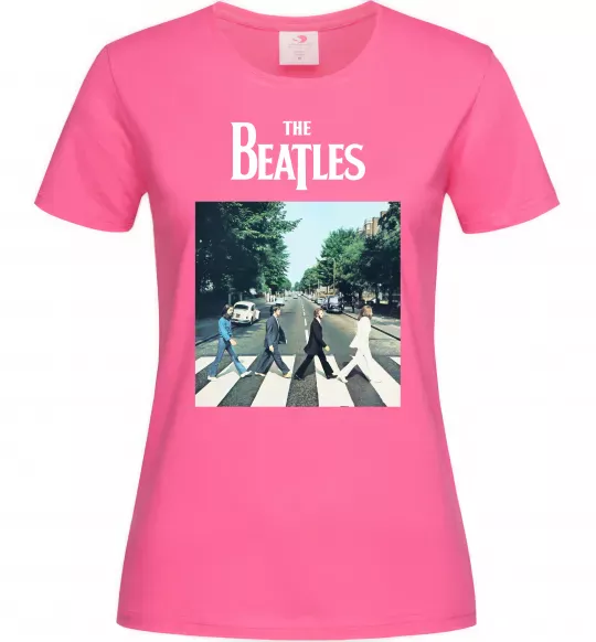 Жіноча футболка The Beatles платівка Яскраво-рожевий фото
