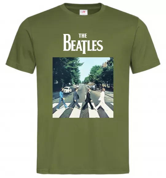 Чоловіча футболка The Beatles платівка Оливковий фото