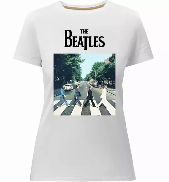 Жіноча преміум футболка The Beatles платівка Білий фото