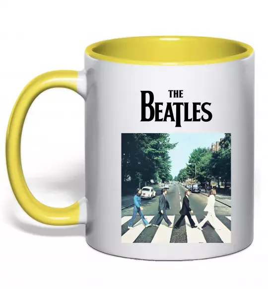 Чашка з кольоровою ручкою The Beatles платівка Сонячно жовтий фото