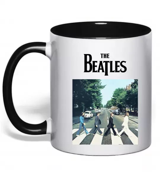 Чашка з кольоровою ручкою The Beatles платівка Чорний фото