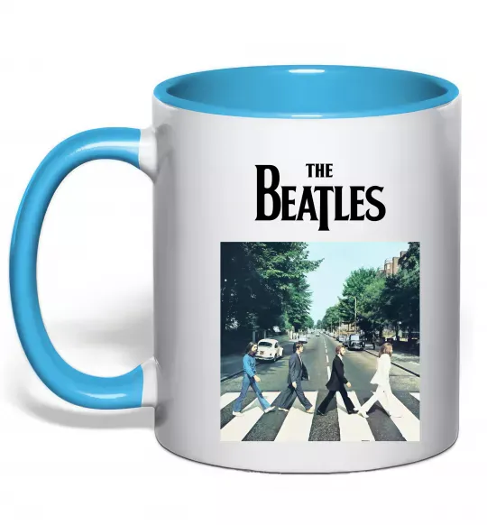 Чашка з кольоровою ручкою The Beatles платівка Блакитний фото