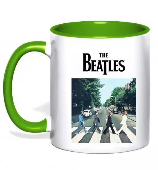Чашка з кольоровою ручкою The Beatles платівка Зелений фото