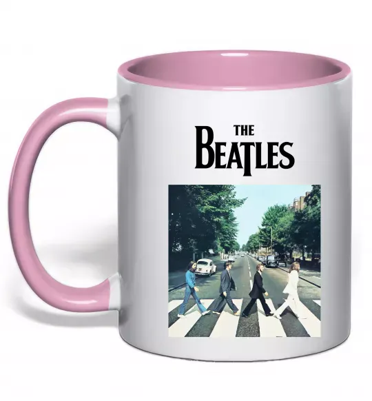 Чашка з кольоровою ручкою The Beatles платівка Ніжно рожевий фото