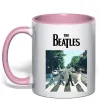 Чашка з кольоровою ручкою The Beatles платівка Ніжно рожевий фото