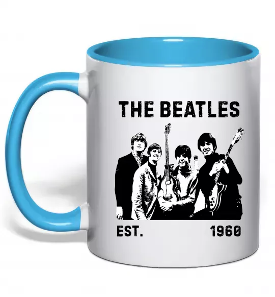Чашка з кольоровою ручкою The Beatles 1960 Блакитний фото