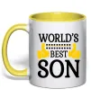 Чашка с цветной ручкой World`s best son Солнечно желтый Чашка с цветной ручкой World`s best son Солнечно желтый фото