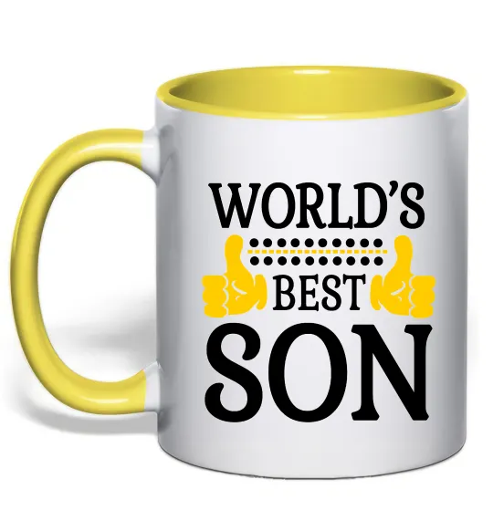 Чашка с цветной ручкой World`s best son Лимонный фото