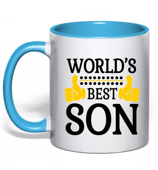 Чашка с цветной ручкой World`s best son Голубой фото