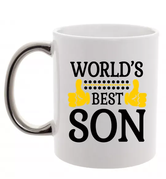 Чашка с цветной ручкой World`s best son Серебро фото