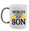 Чашка с цветной ручкой World`s best son Серебро Чашка с цветной ручкой World`s best son Серебро фото