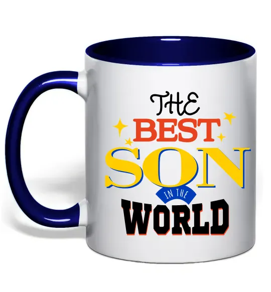 Чашка с цветной ручкой Best son in the world Глубокий темно-синий фото