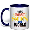Чашка с цветной ручкой Best son in the world Глубокий темно-синий фото