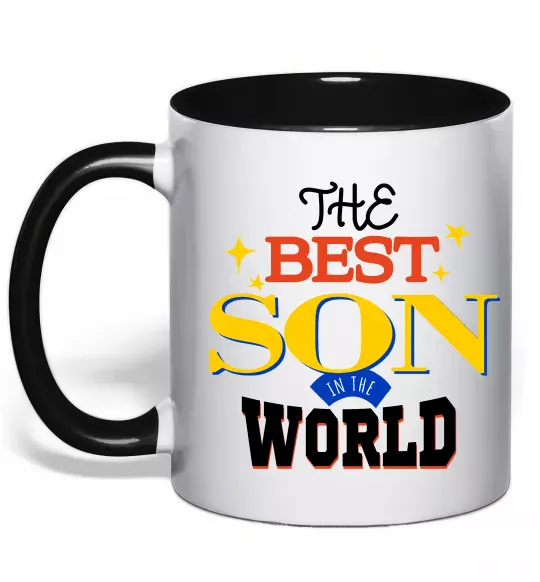 Чашка с цветной ручкой Best son in the world Черный фото