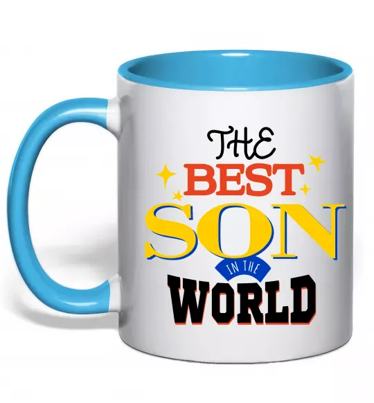 Чашка с цветной ручкой Best son in the world Голубой фото