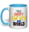 Чашка с цветной ручкой Best son in the world Голубой фото